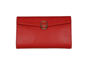 Cartera Roja Con Solapa y Broche Metal Ovalado