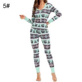 Christmas pajamas matching family pyjamas women pajamas sets top pants sets v-neck soft warm printed sets sleepwear