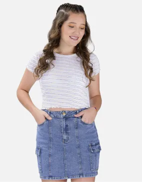 Falda regular fit celeste tiro alto